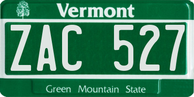 VT license plate ZAC527
