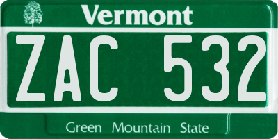 VT license plate ZAC532