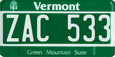 VT license plate ZAC533