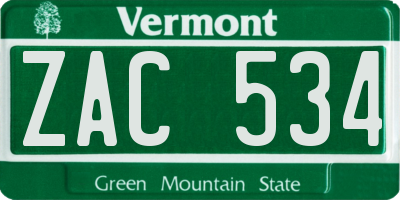 VT license plate ZAC534