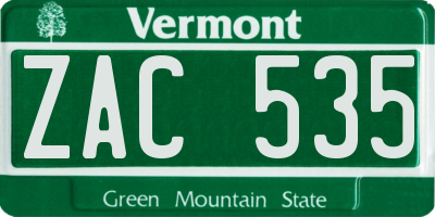 VT license plate ZAC535