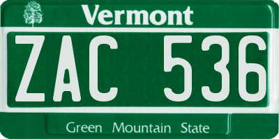 VT license plate ZAC536