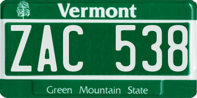 VT license plate ZAC538