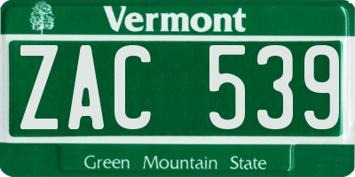 VT license plate ZAC539