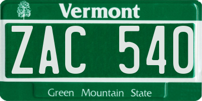 VT license plate ZAC540