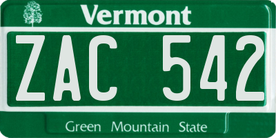 VT license plate ZAC542