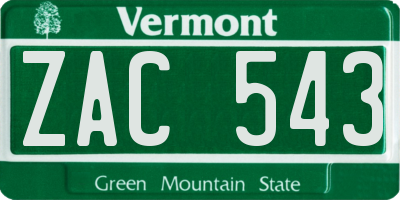 VT license plate ZAC543