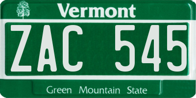 VT license plate ZAC545