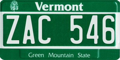 VT license plate ZAC546