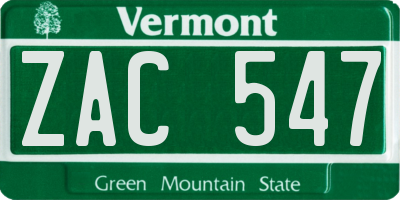 VT license plate ZAC547