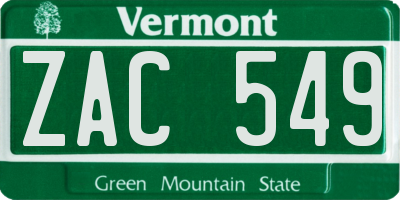 VT license plate ZAC549