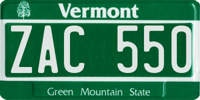 VT license plate ZAC550