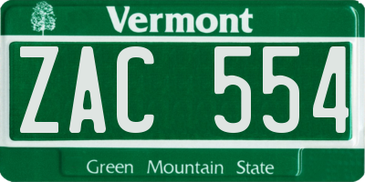 VT license plate ZAC554