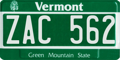 VT license plate ZAC562