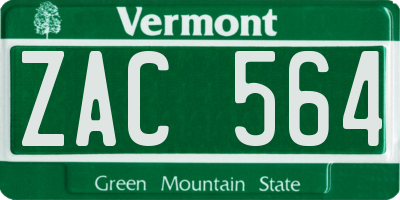 VT license plate ZAC564