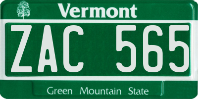VT license plate ZAC565