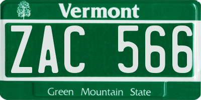 VT license plate ZAC566