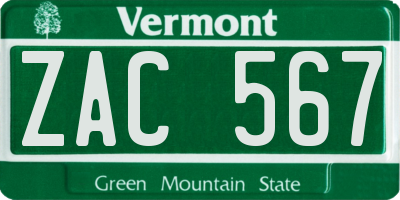 VT license plate ZAC567