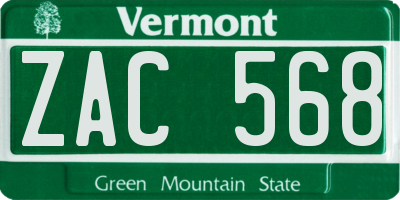 VT license plate ZAC568