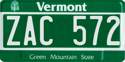 VT license plate ZAC572