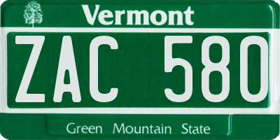 VT license plate ZAC580