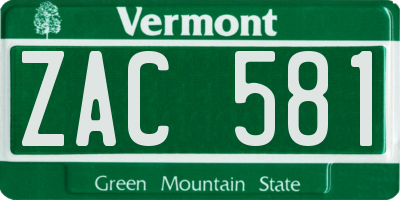 VT license plate ZAC581