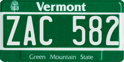 VT license plate ZAC582