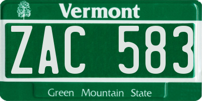 VT license plate ZAC583