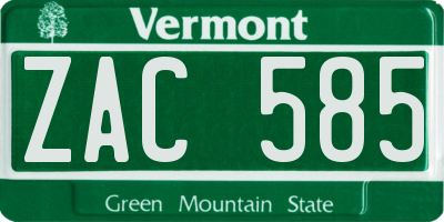 VT license plate ZAC585