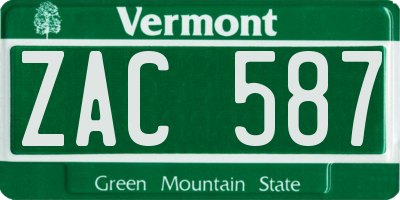 VT license plate ZAC587