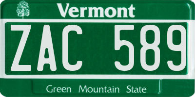 VT license plate ZAC589