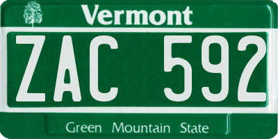 VT license plate ZAC592