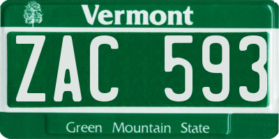 VT license plate ZAC593