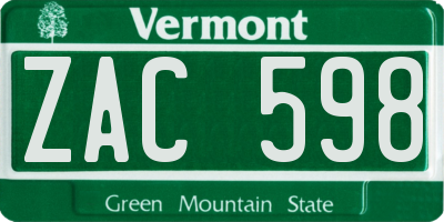VT license plate ZAC598
