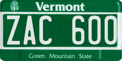 VT license plate ZAC600