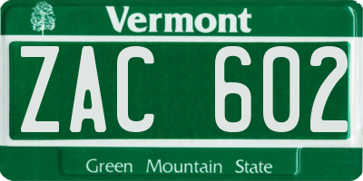VT license plate ZAC602