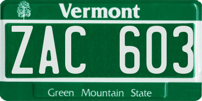 VT license plate ZAC603