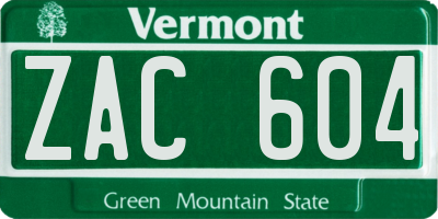 VT license plate ZAC604