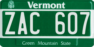 VT license plate ZAC607