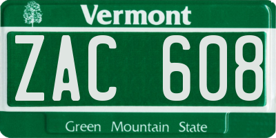 VT license plate ZAC608