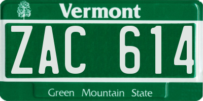 VT license plate ZAC614