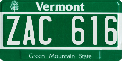 VT license plate ZAC616