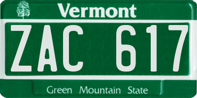 VT license plate ZAC617