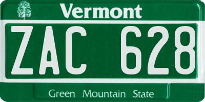 VT license plate ZAC628