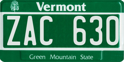 VT license plate ZAC630