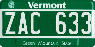 VT license plate ZAC633