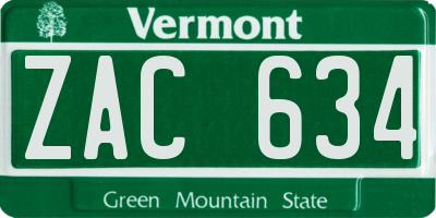 VT license plate ZAC634
