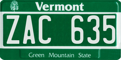 VT license plate ZAC635