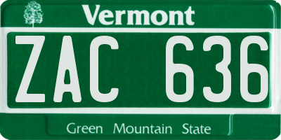 VT license plate ZAC636