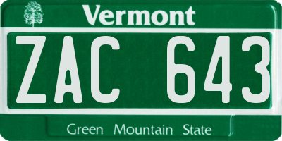 VT license plate ZAC643